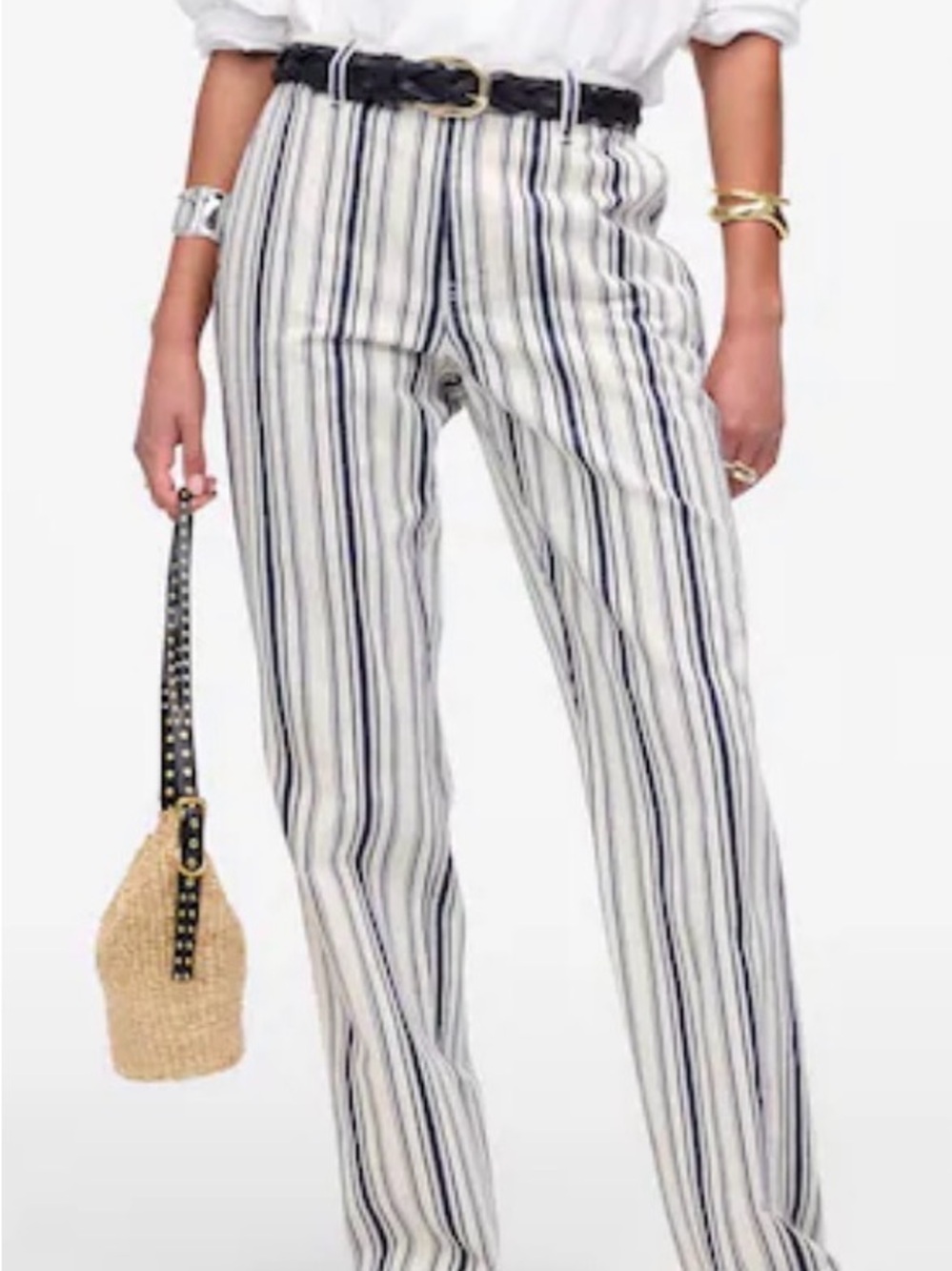 Madewell White & Navy Vertical Stripe Straight-Leg Jeans